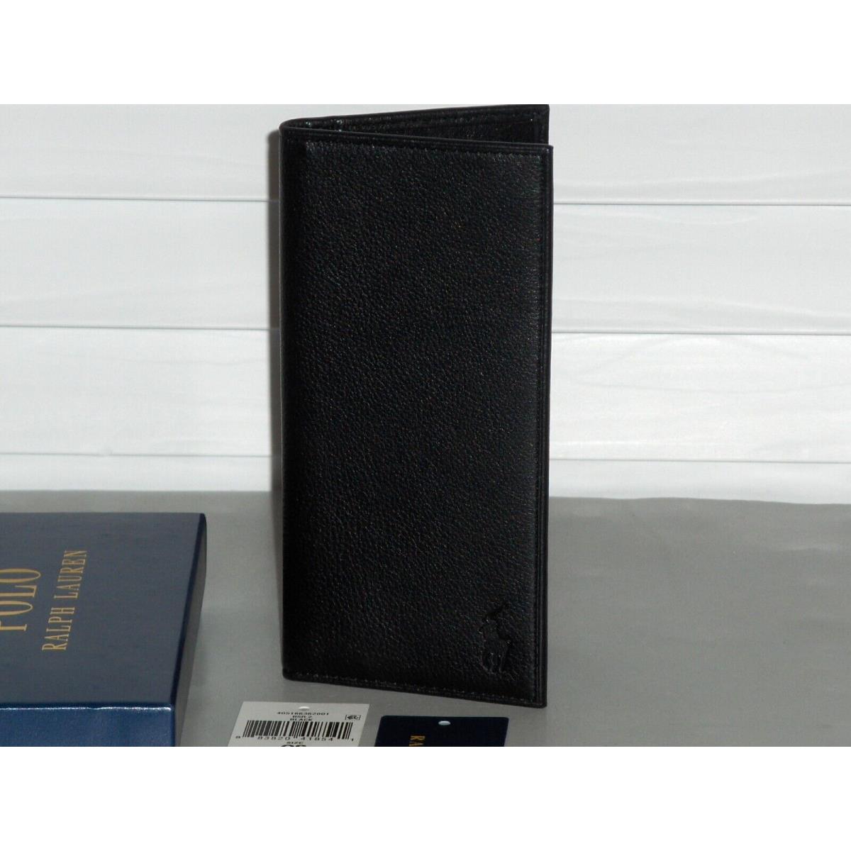 Polo Ralph Lauren Men`s Full Grain Leather Narrow Wallet Checkbook Black