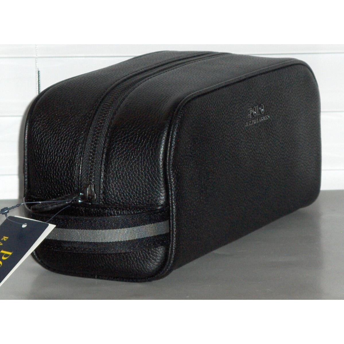 Polo Ralph Lauren Men`s Full Grain Leather Shaving Dopp Kit Toiletry Bag Black