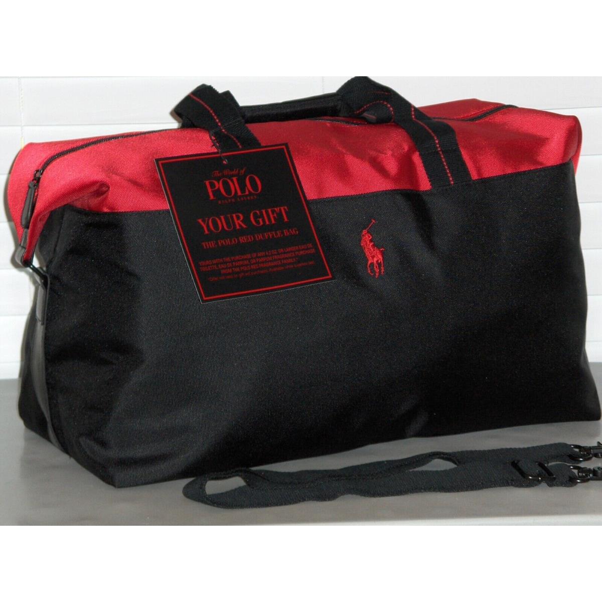 Ralph Lauren Fragrances Men`s Polyester Pony Polo Red Duffle Travel Bag Black