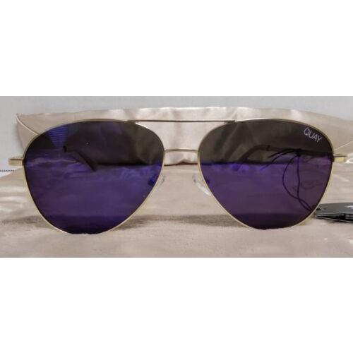 Quay Australia Still Standing Aviator Sunglasses - Gold Frame/blue Lenses