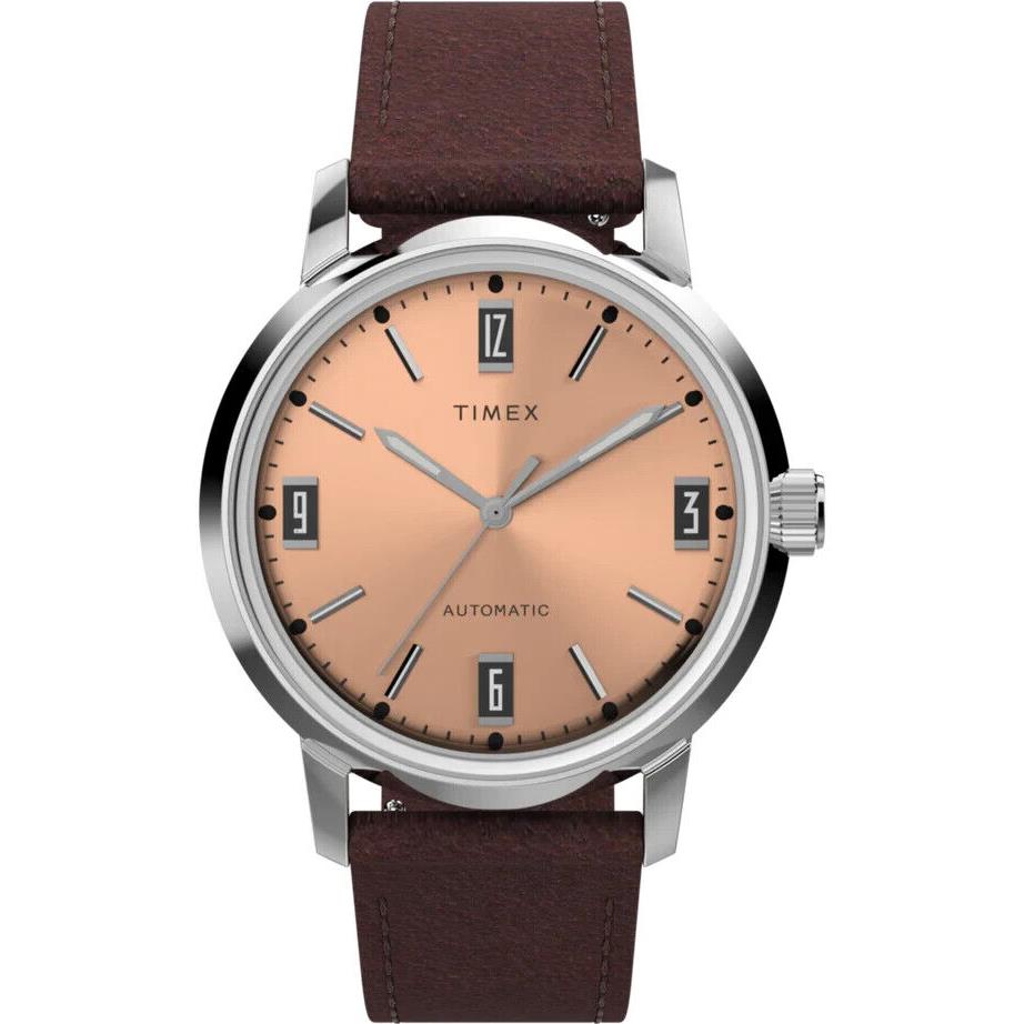 Timex Marlin Automatic 40MM Salmon-colored Dial with Brown Strap TW2W33800