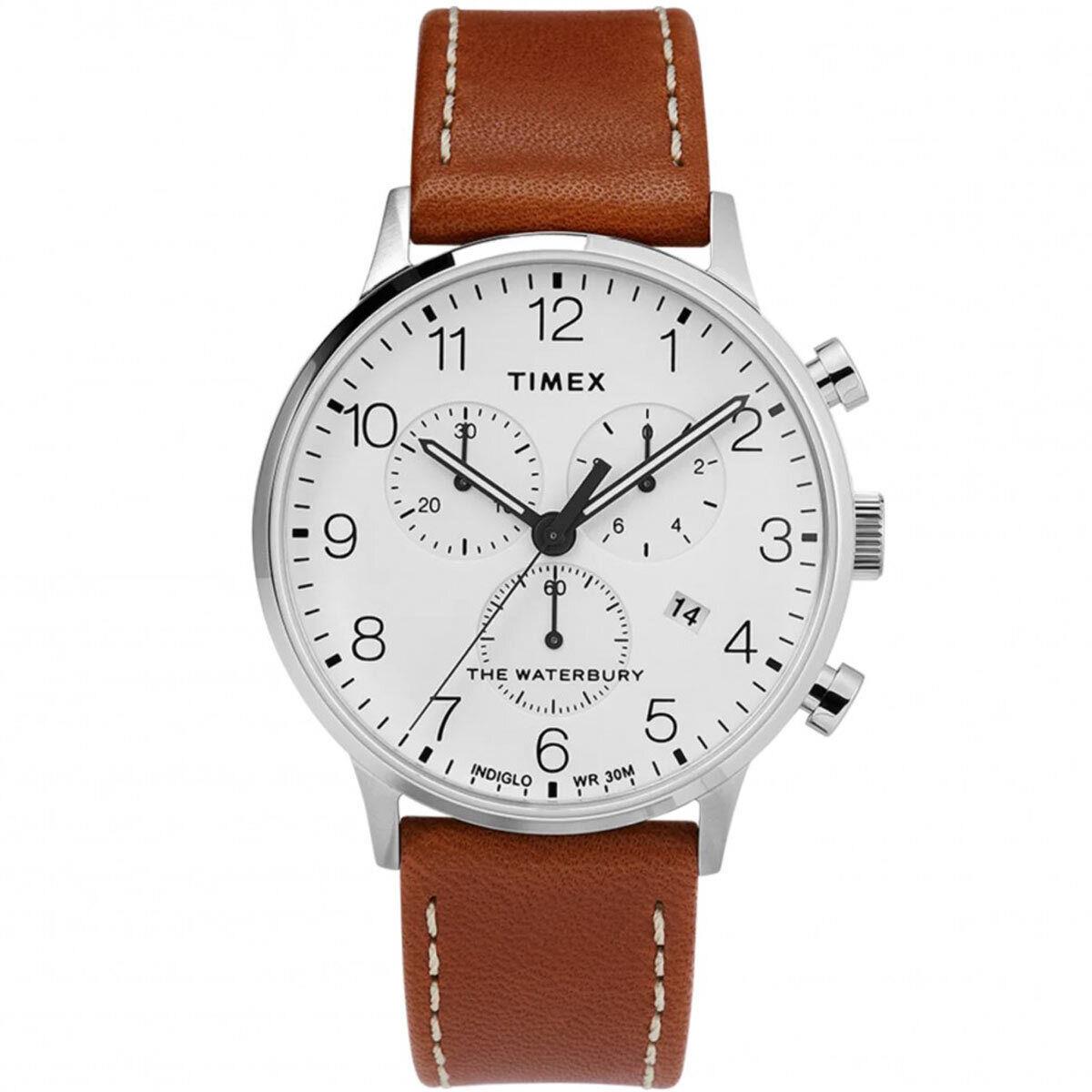 Timex Men`s Watch Waterbury Chronograph Brown Leather Strap TW2T28000VQ