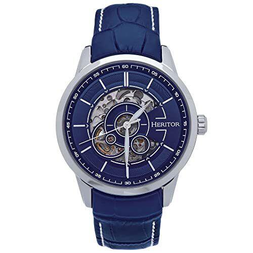 Heritor Automatic Davies Semi-skeleton Leather-band Watch - Silver/navy