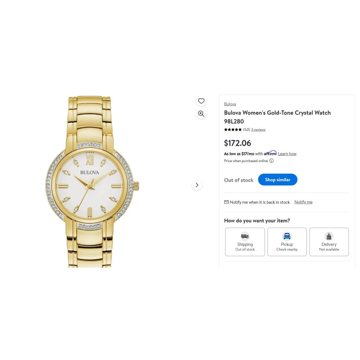 Bulova Women`s Gold-tone Crystal Watch 98L280