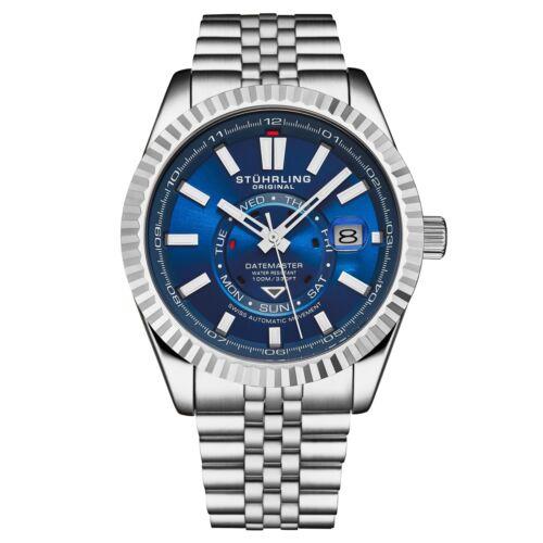 Stuhrling 1020 02 Datemaster Automatic Classic Blue Stainless Steel Mens Watch