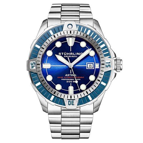 Stuhrling 1005 01 Astral Automatic Date Blue Stainless Steel Mens Watch