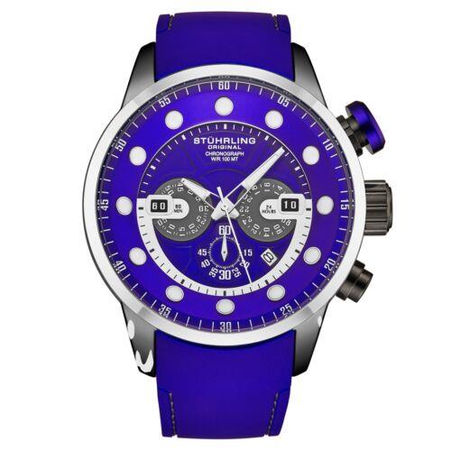 Stuhrling 4053 1 Aquatic Force Chronograph Date Blue Silicone Mens Watch