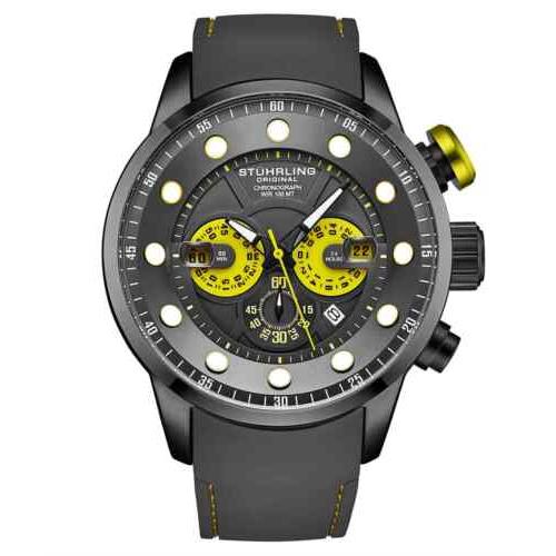 Stuhrling 4053 2 Aquatic Force Chronograph Date Gray Silicone Mens Watch