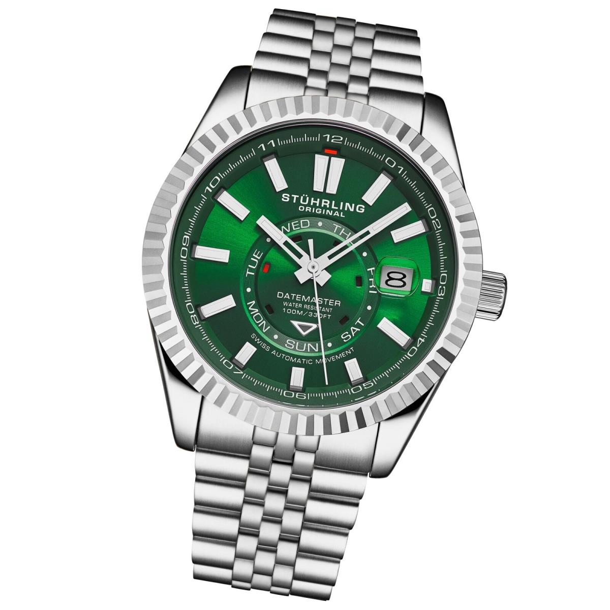 Stuhrling 1020 03 Datemaster Automatic Classic Green Stainless Steel Mens Watch