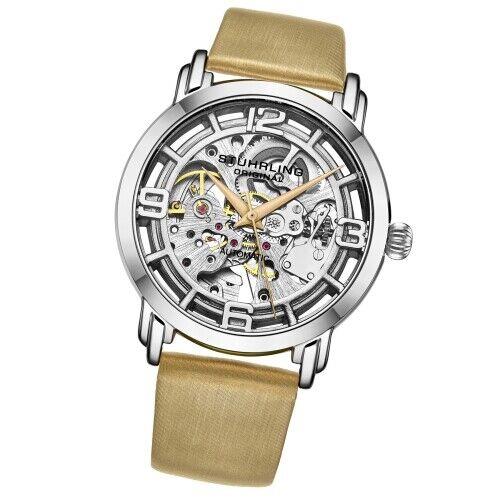 Stuhrling 3982 1 Winchester Automatic Skeleton Beige Leather Womens Watch