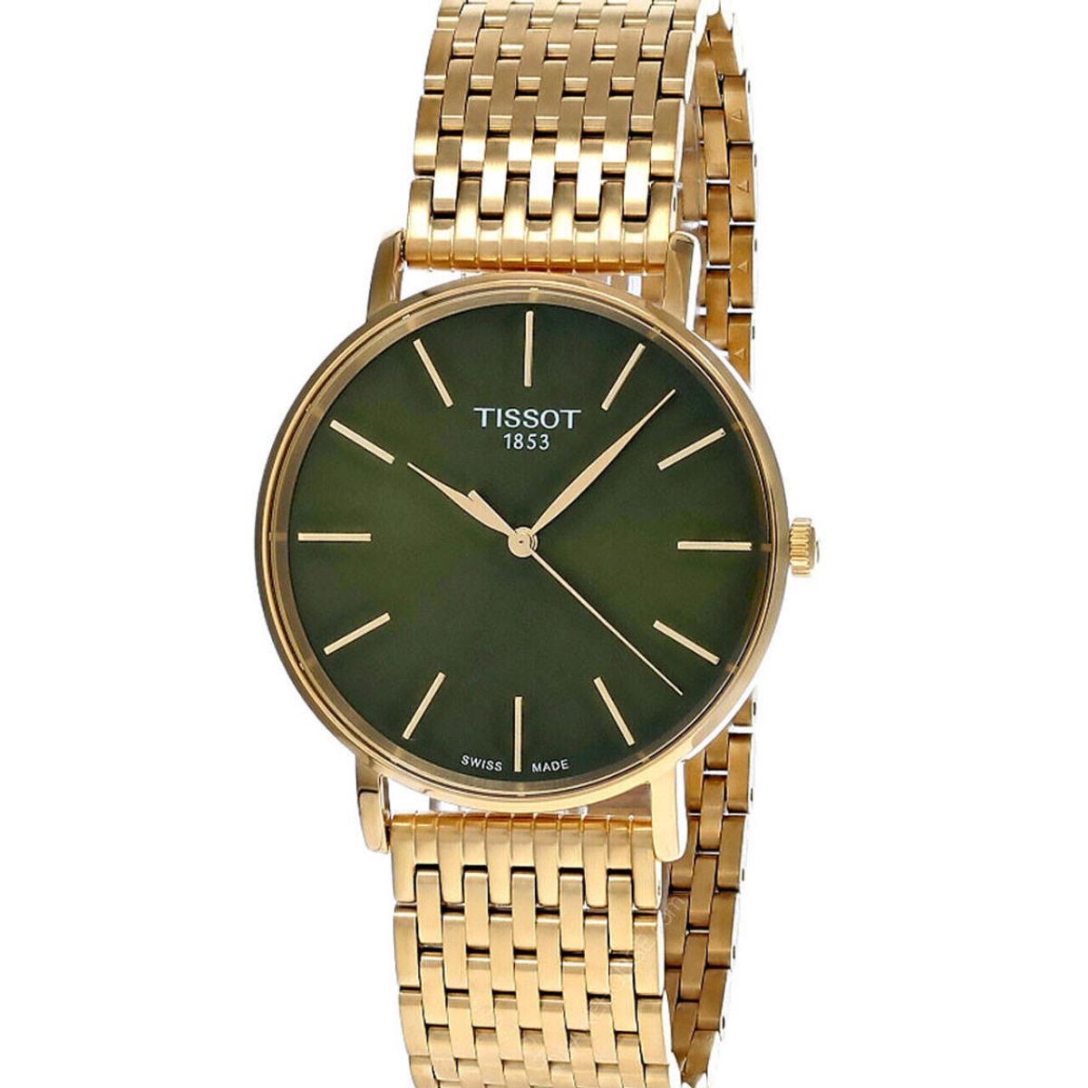 Tissot Everytime 40MM SS Green Dial Men`s Watch T143.410.33.091.00 - Dial: Green, Band: Yellow Gold, Band Type / :: Strap/ Yellow Gold 1N14