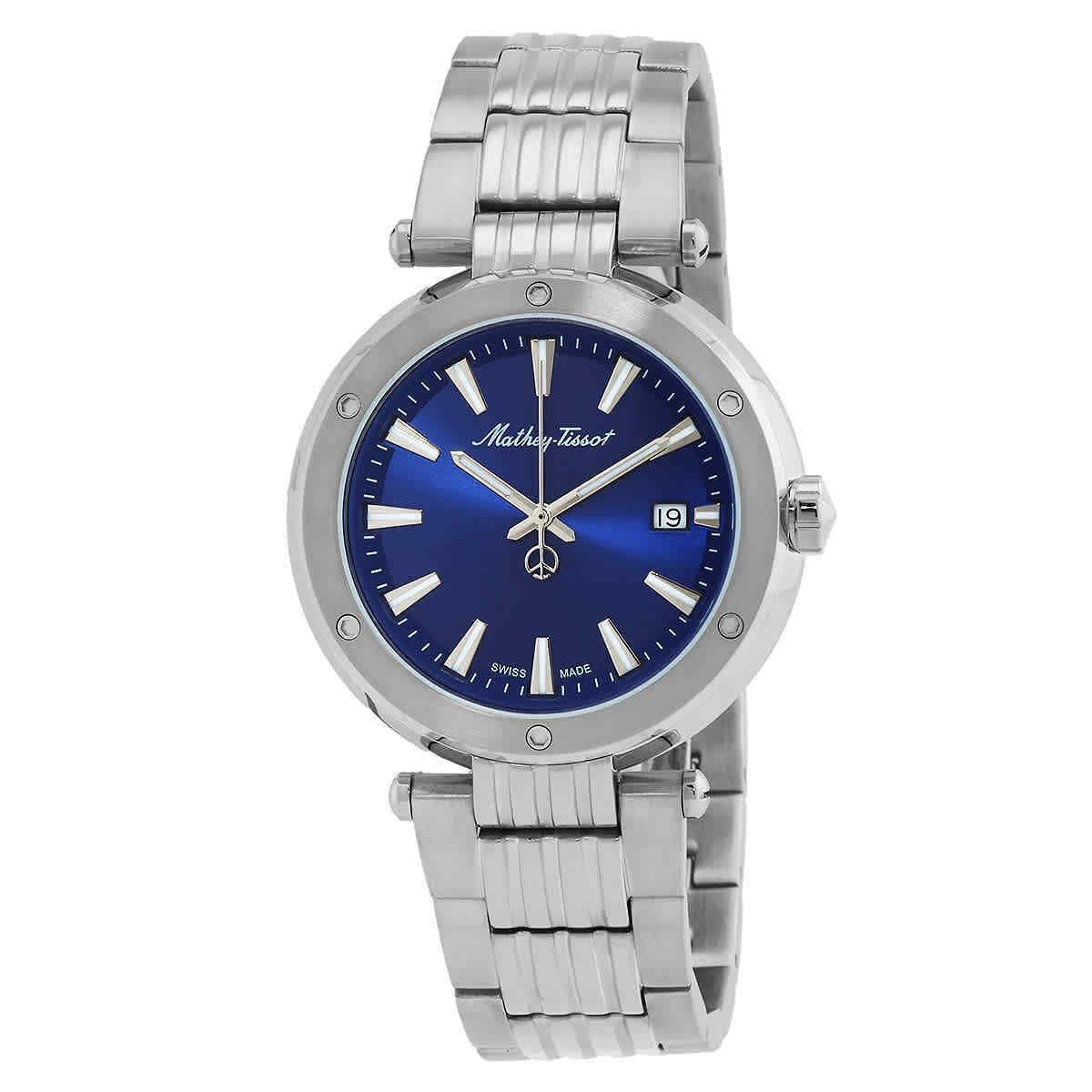 Mathey-tissot Neptune Quartz Blue Dial Men`s Watch H912ABU - Dial: Blue, Band: Silver-tone, Bezel: Silver-tone