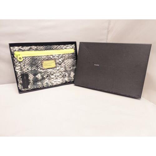 Marc by Marc Jacobs Snake Print Gray Black Pale Khaki w/ Neon Green Logo Pouch