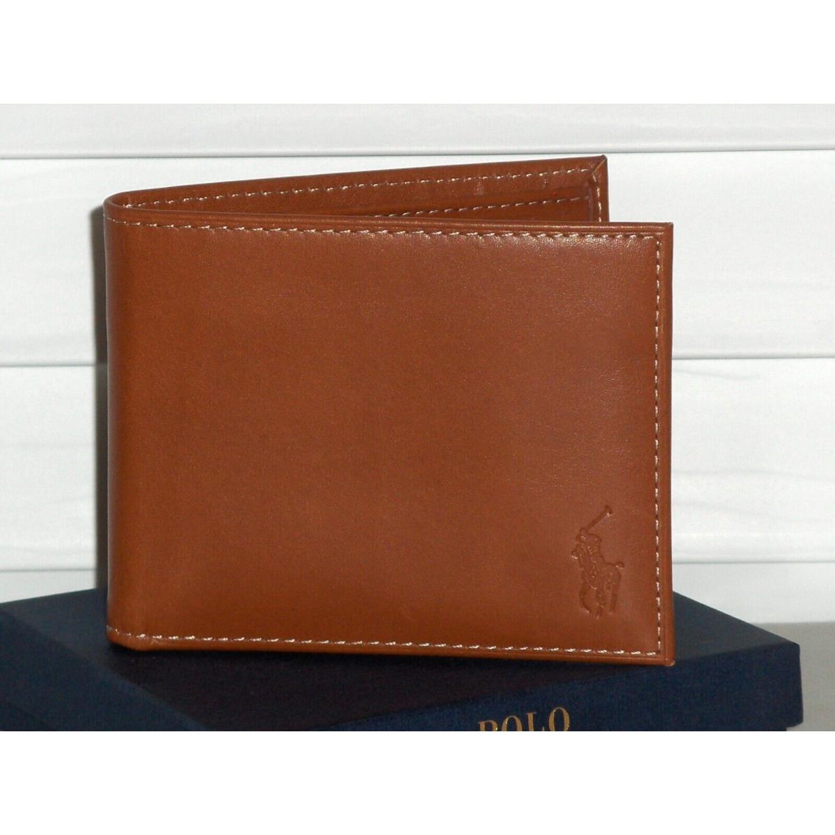 Polo Ralph Lauren Men`s Burnished Leather Passcase Bifold Wallet Brown