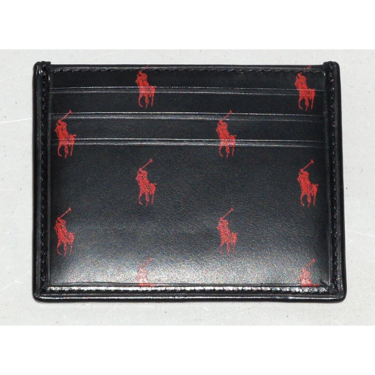 Polo Ralph Lauren Men`s Burnished Leather All Over Pony Card Case Wallet Black