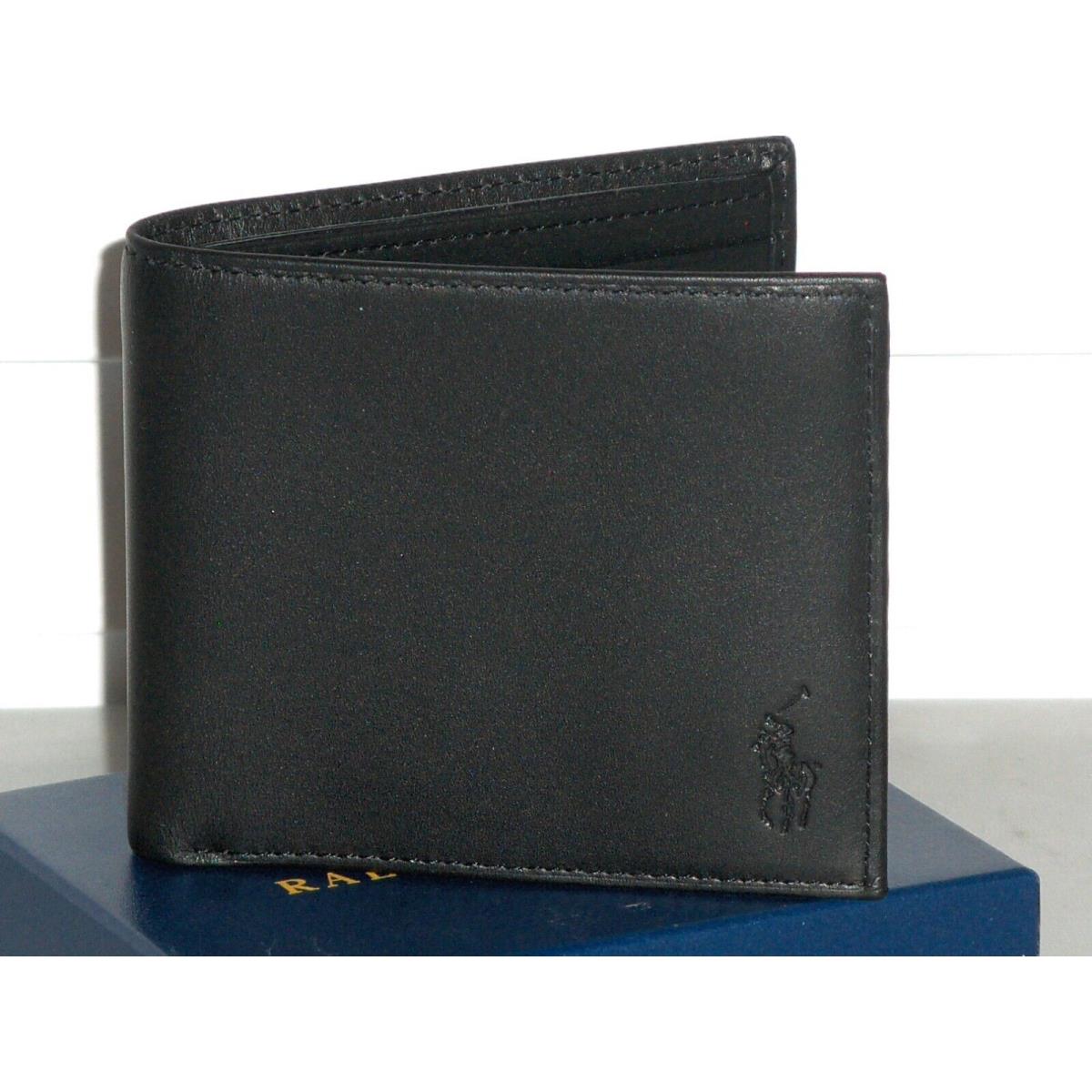 Polo Ralph Lauren Men`s Burnished Leather Bifold Wallet Billfold Black