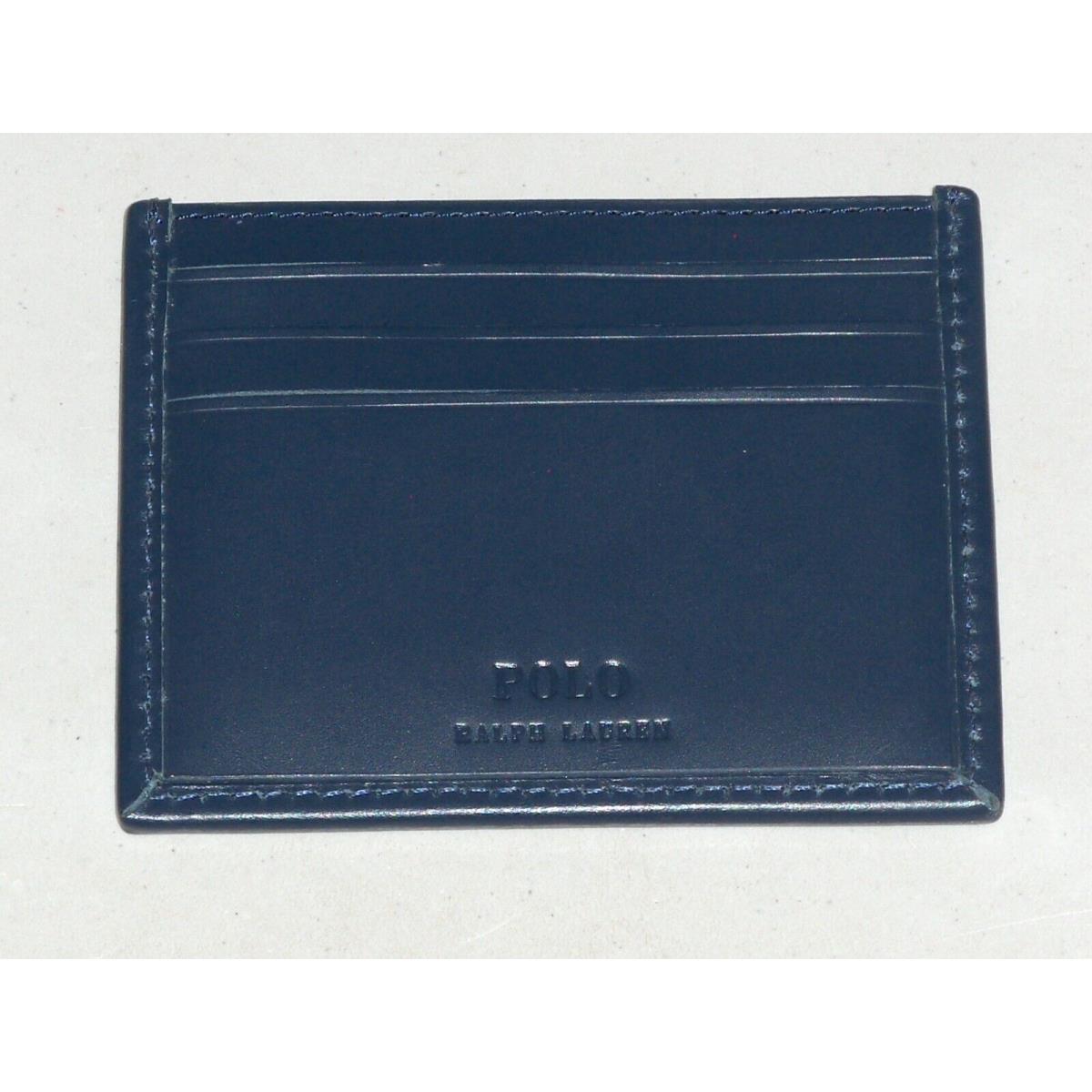 Polo Ralph Lauren Men`s Leather All Over Pony Slim Card Case Wallet Navy Blue