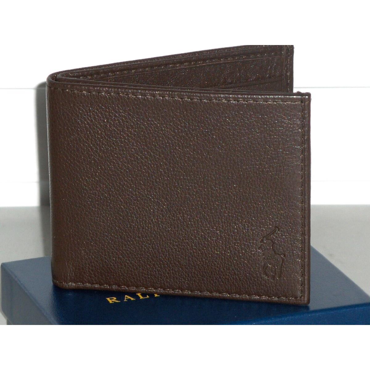 Polo Ralph Lauren Men`s Full Grain Leather Bifold Wallet Billfold Brown