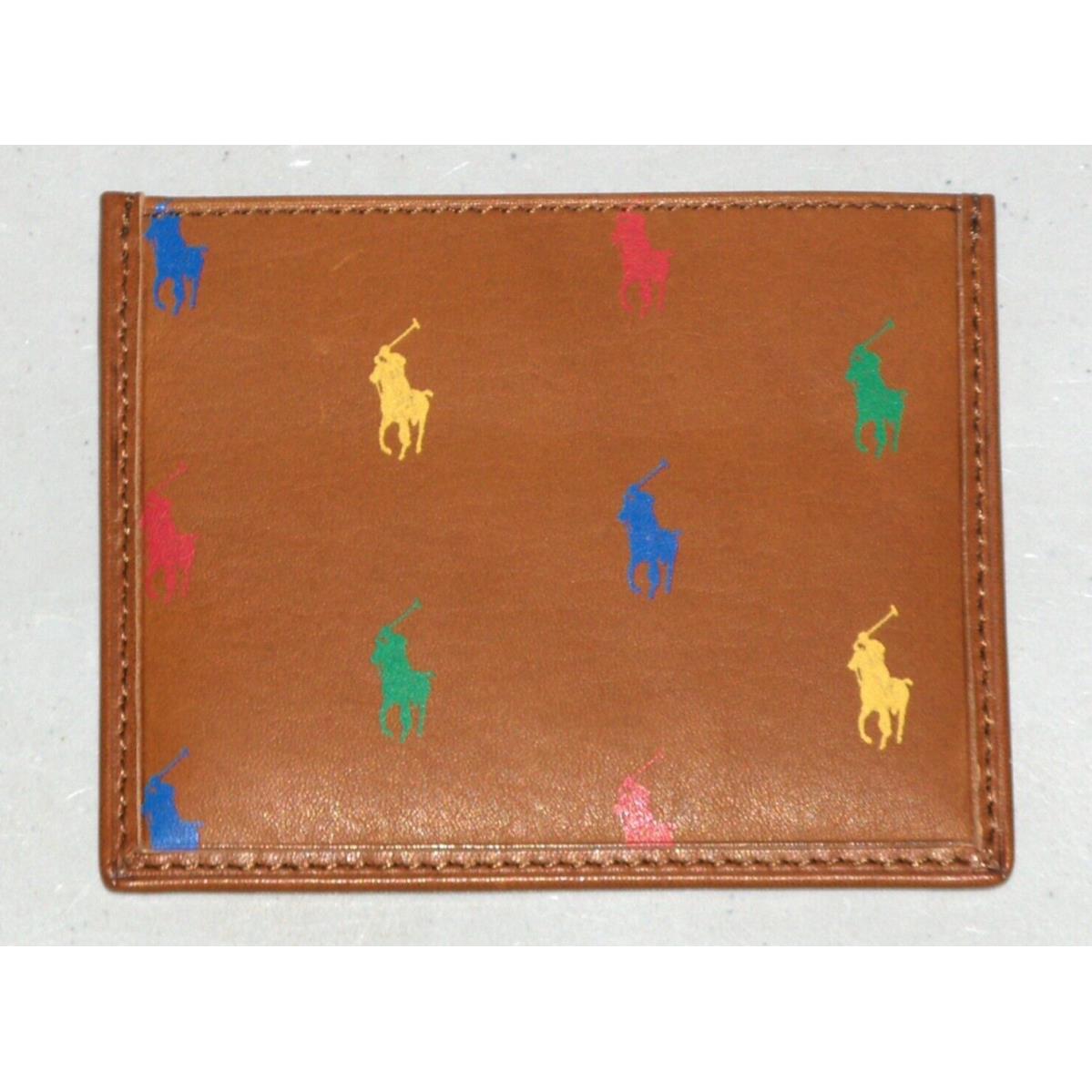 Polo Ralph Lauren Men`s Leather All Over Pony Slim Card Case Wallet Tan Brown