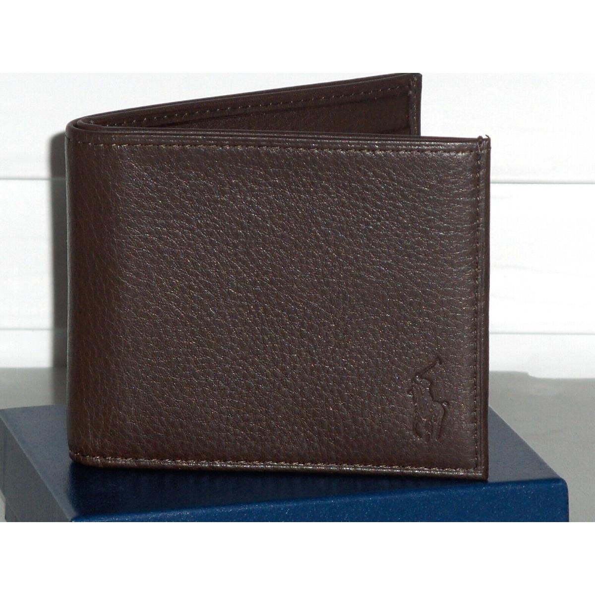 Polo Ralph Lauren Men`s Full Grain Leather Bifold Wallet Billfold Brown