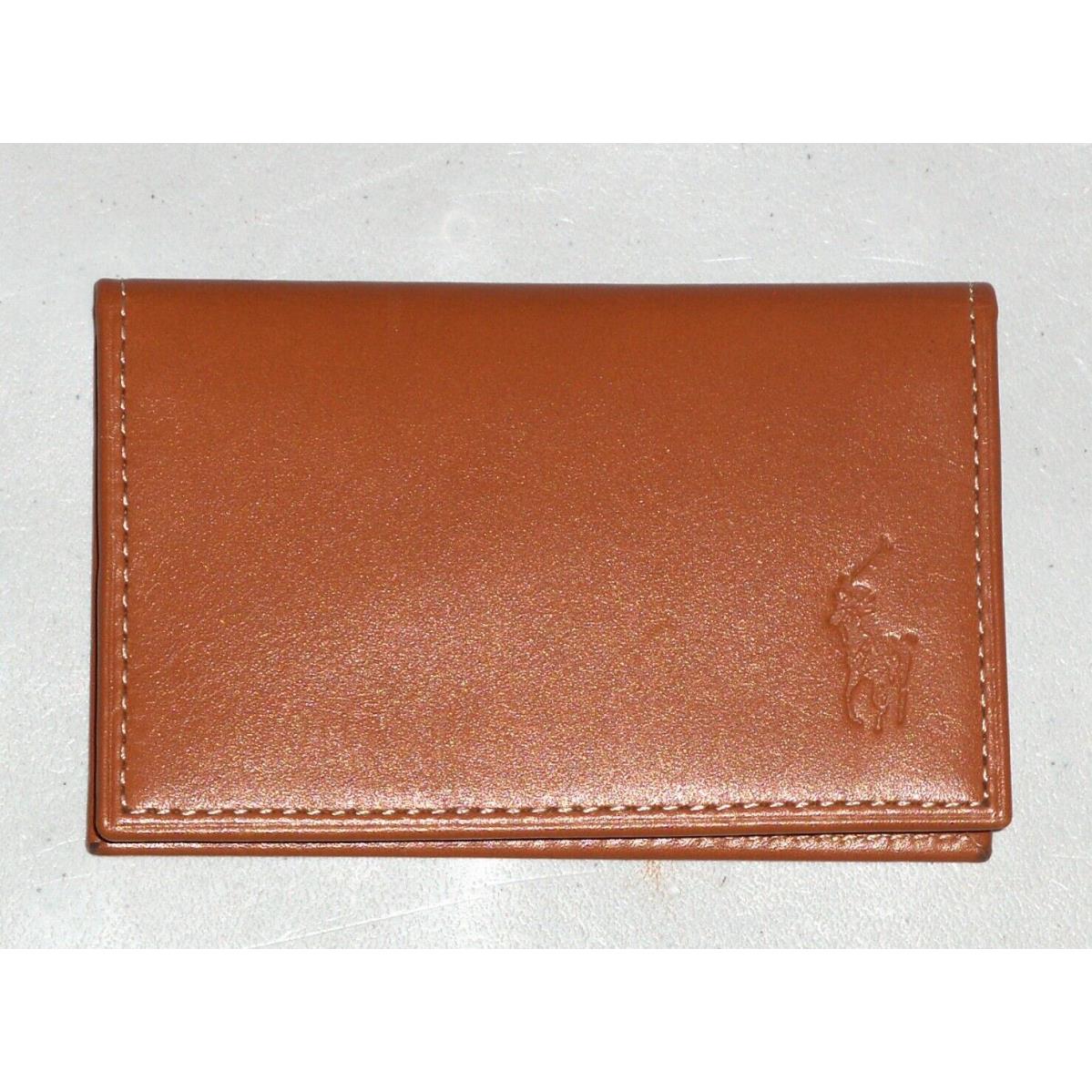 Polo Ralph Lauren Men`s Burnished Leather Slim ID Card Case Wallet Brown