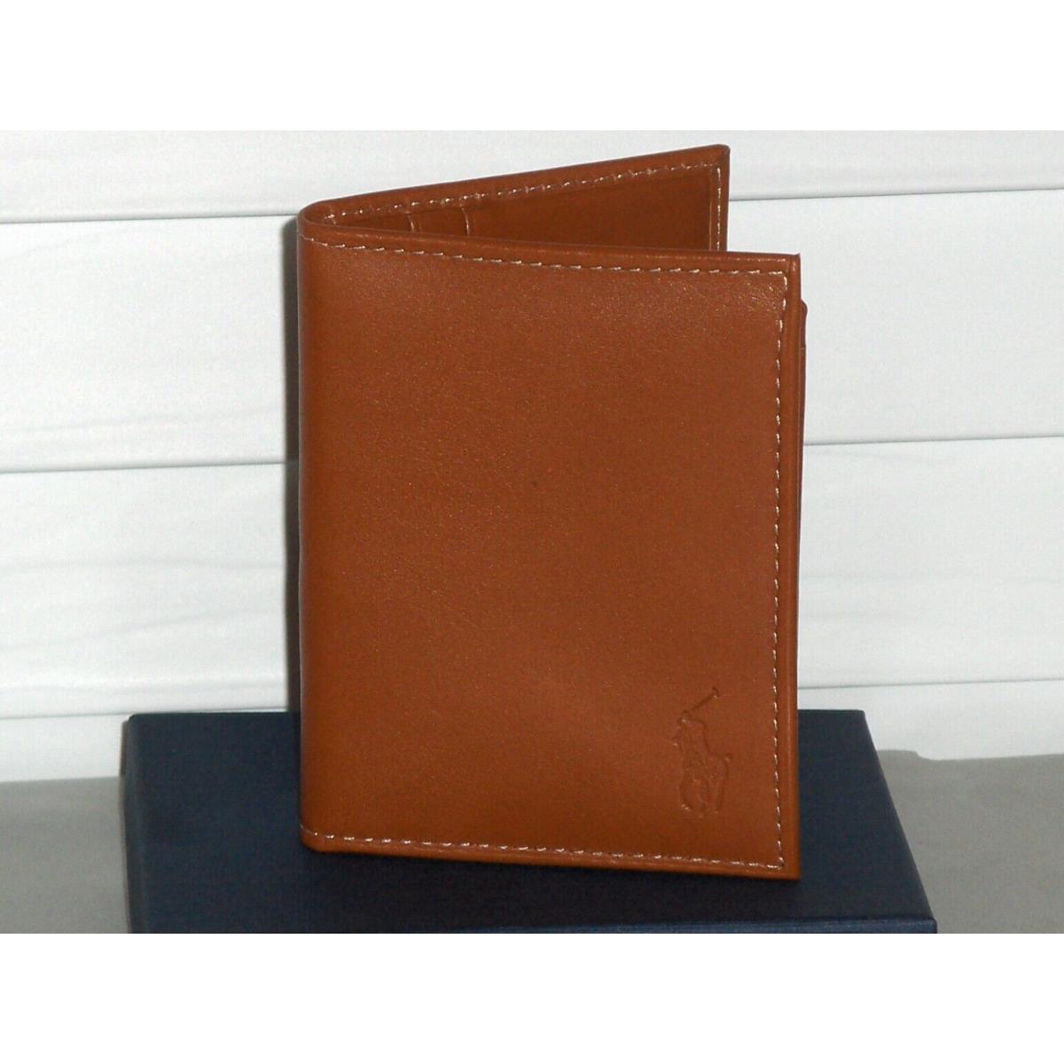 Polo Ralph Lauren Men`s Burnished Leather ID Window Bifold Wallet Brown