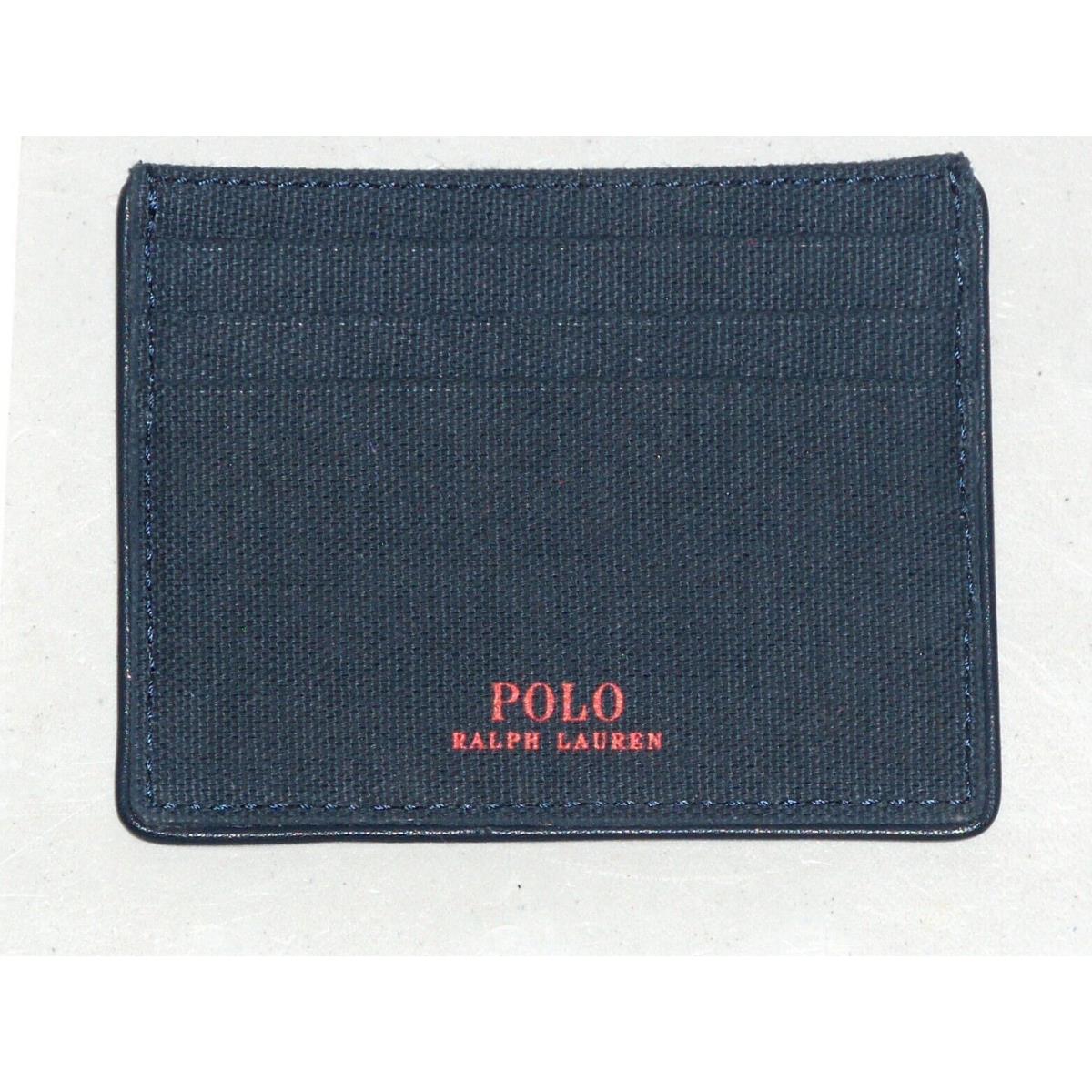 Polo Ralph Lauren Men`s Painted Paint Logo Canvas Card Case Wallet Navy Blue