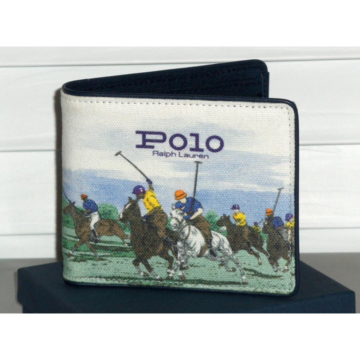 Polo Ralph Lauren Mens Equestrian Print Match Pony Canvas Bifold Wallet Billfold