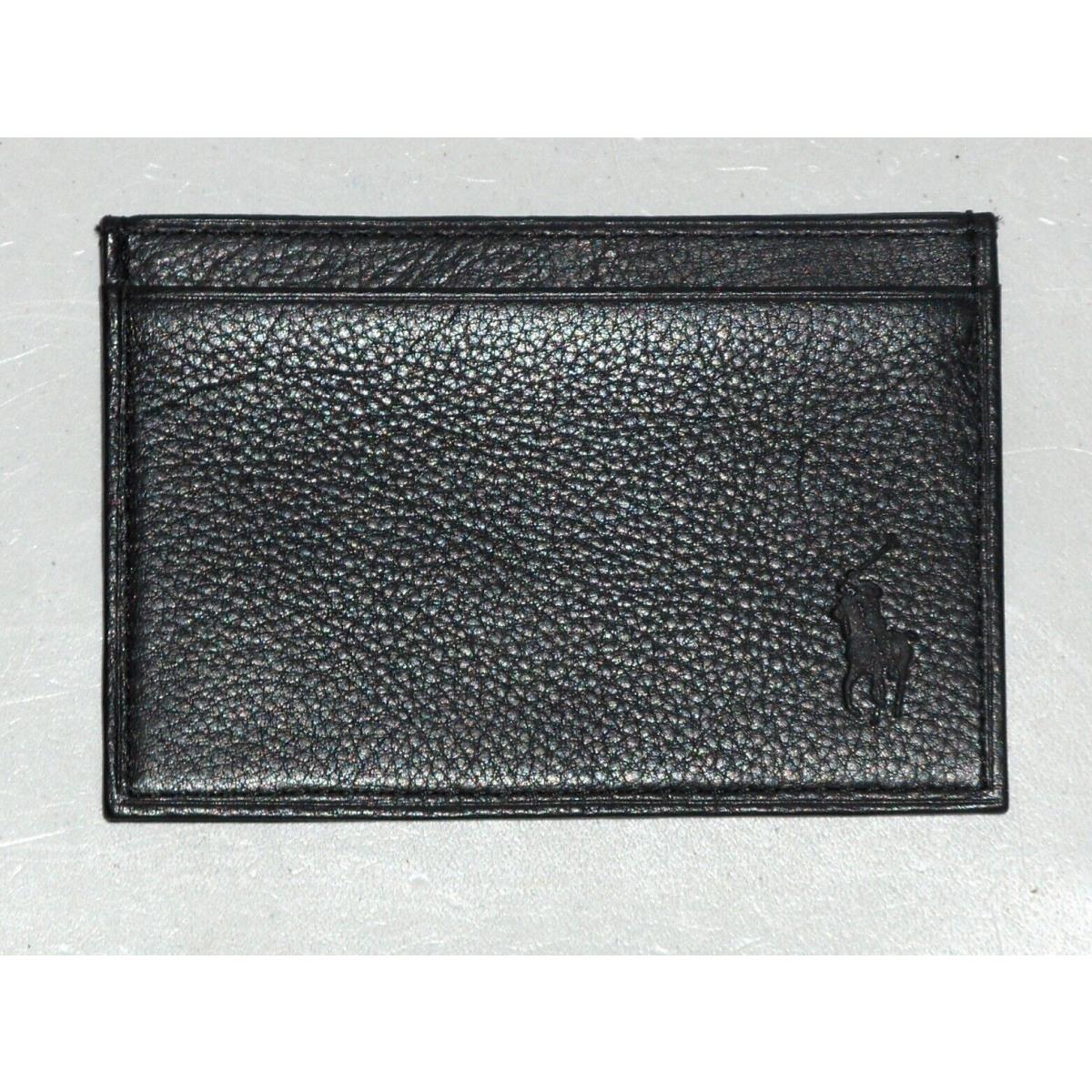 Polo Ralph Lauren Men`s Pony Full Grain Pebbled Leather Card Case Wallet Black