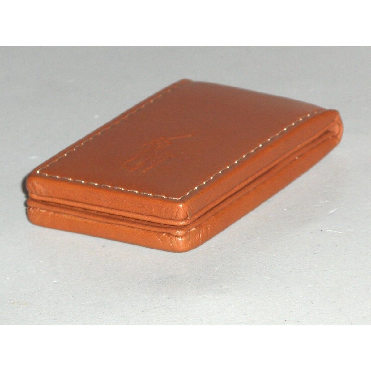 Polo Ralph Lauren Men`s Burnished Leather Pony Magnetic Money Clip Tan Brown