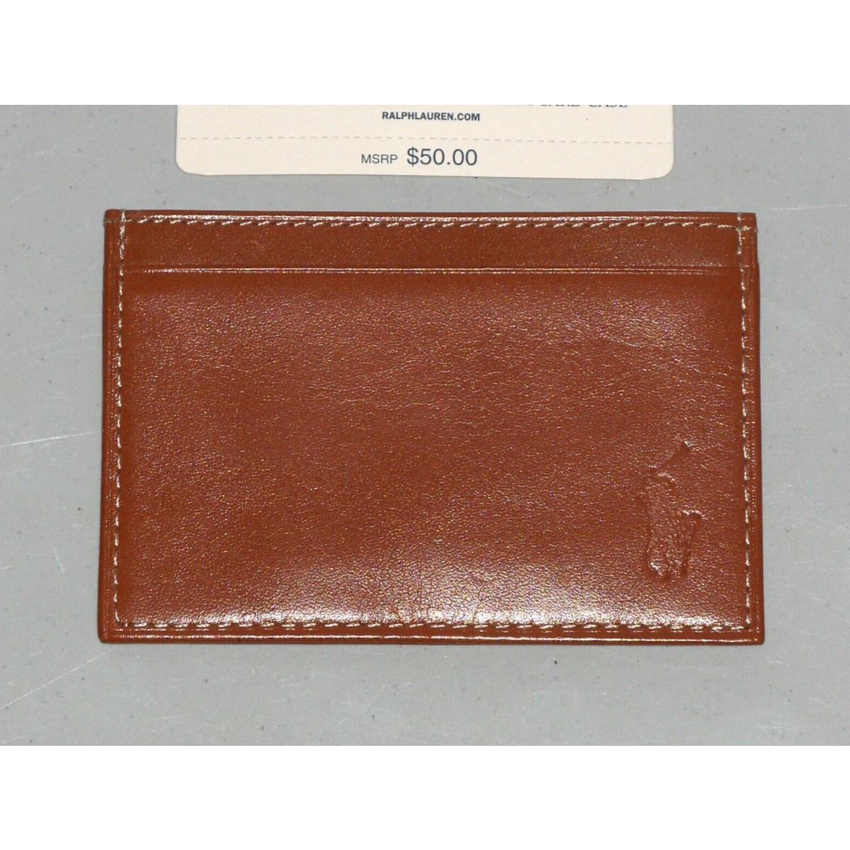 Polo Ralph Lauren Men`s Pony Leather Slim Card Case Wallet Tan Brown