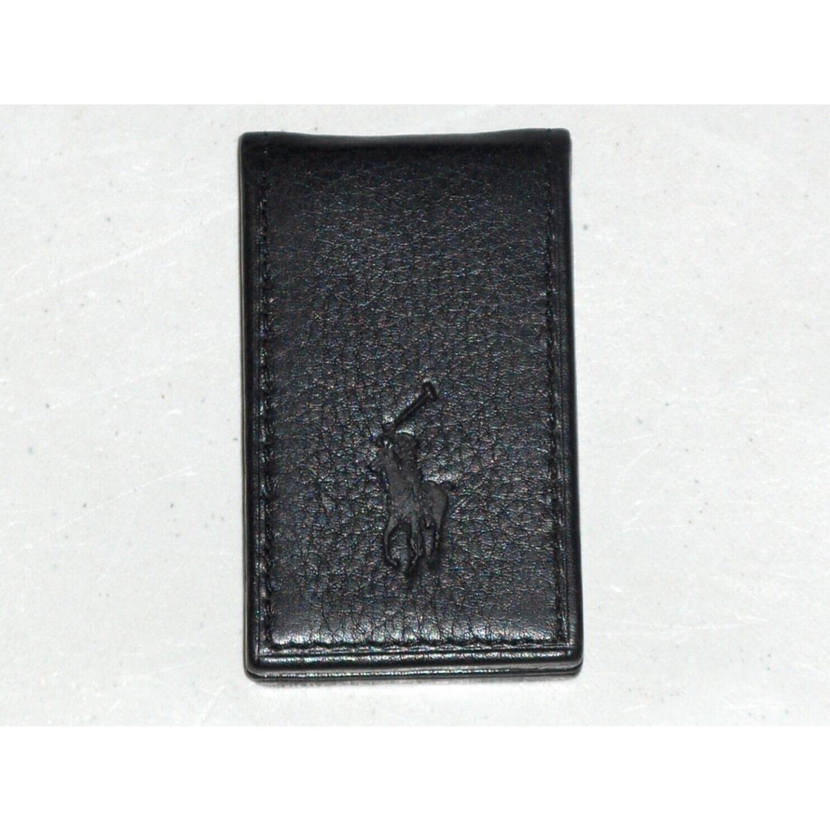 Polo Ralph Lauren Men`s Pebbled Leather Pony Magnetic Money Clip Black