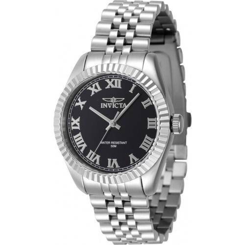 Invicta Specialty Quartz Black Dial Ladies Watch 47408 - Dial: Black, Band: Silver-tone, Bezel: Silver-tone