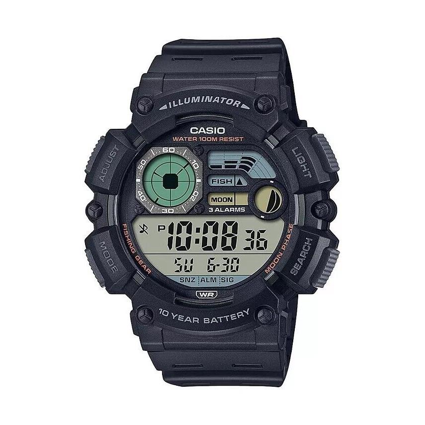 Casio Men Digital Black Resin Watch 50.1mm 10 Yr. Fish Moon 100m WS1500H-1AV