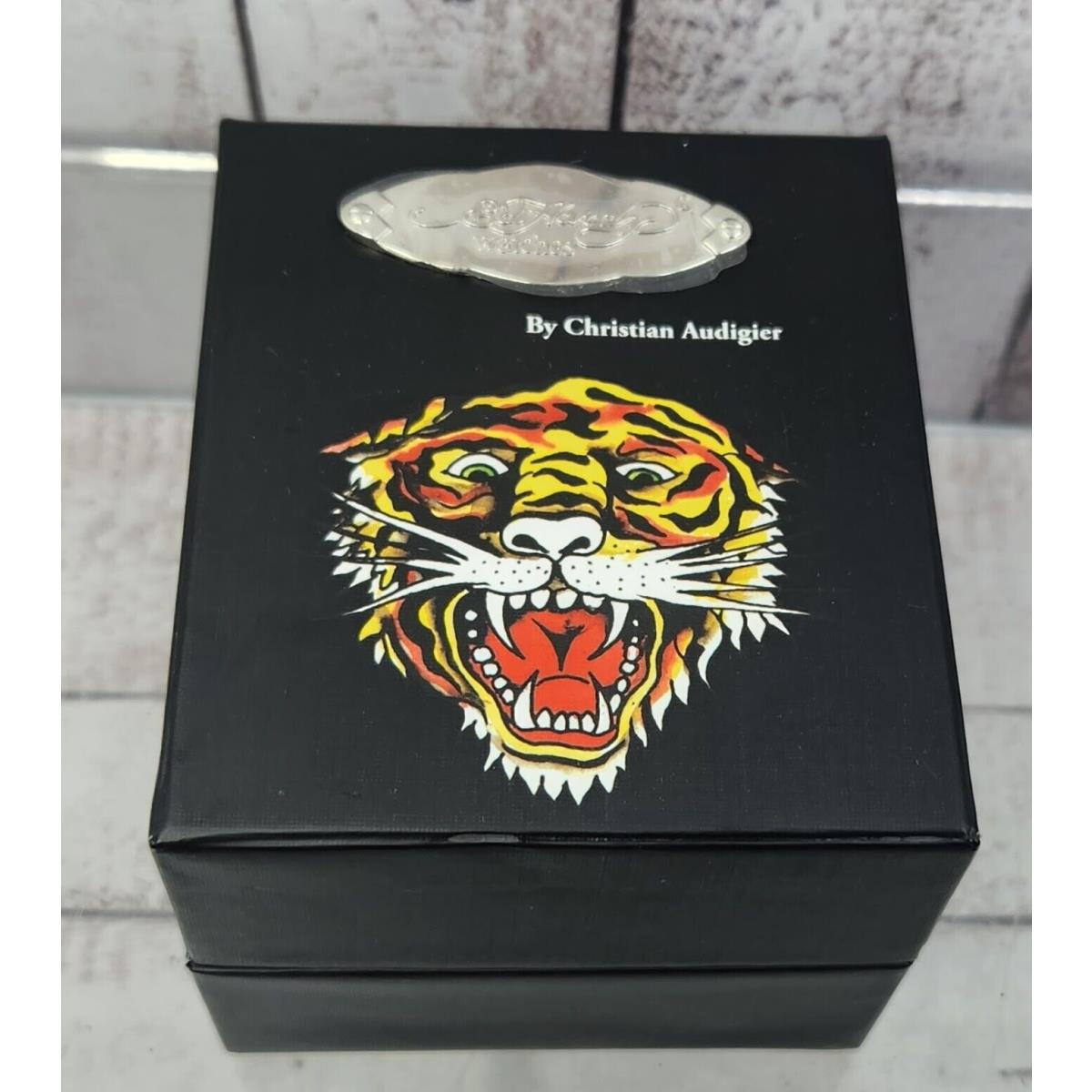 Ed Hardy Men`s Brown Leather Strap Tiger Head Logo Japan Movt Ze-tg 0685