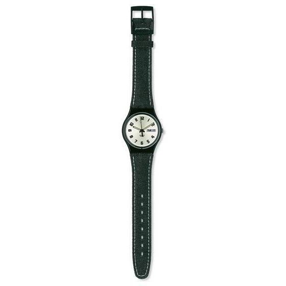 Black IS Back Swatch w Day/date Glow Hands Black Leather Band Nib-rare