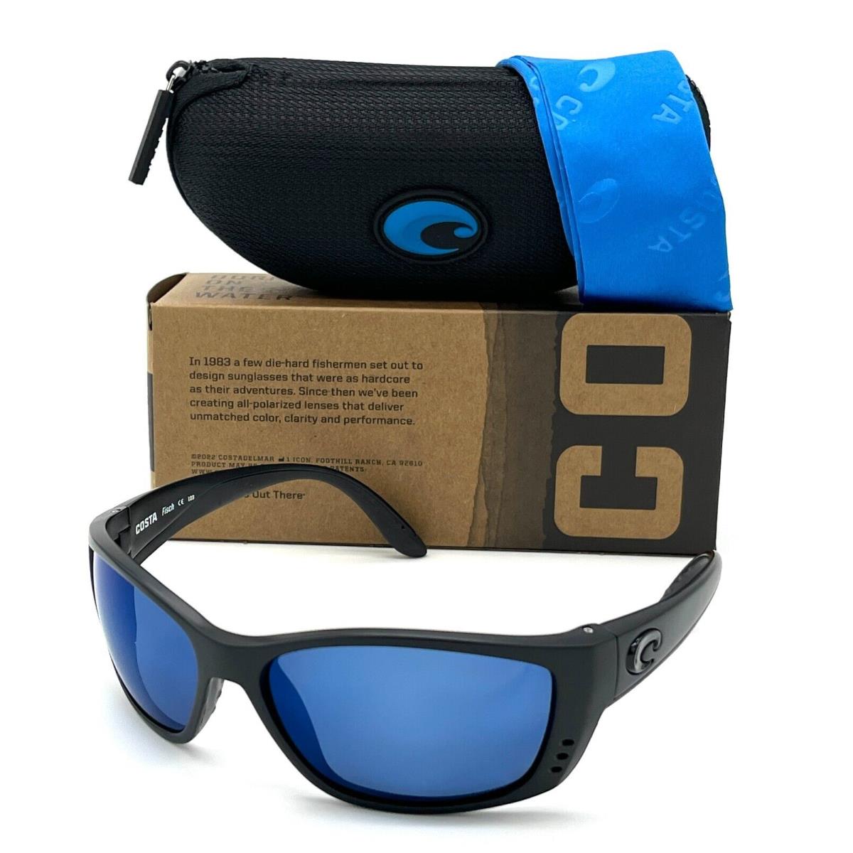 Costa Del Mar Fisch Blackout / Blue Mirror 580P 64mm Polarized Sunglasses - Frame: Blackout, Lens: Blue Mirror