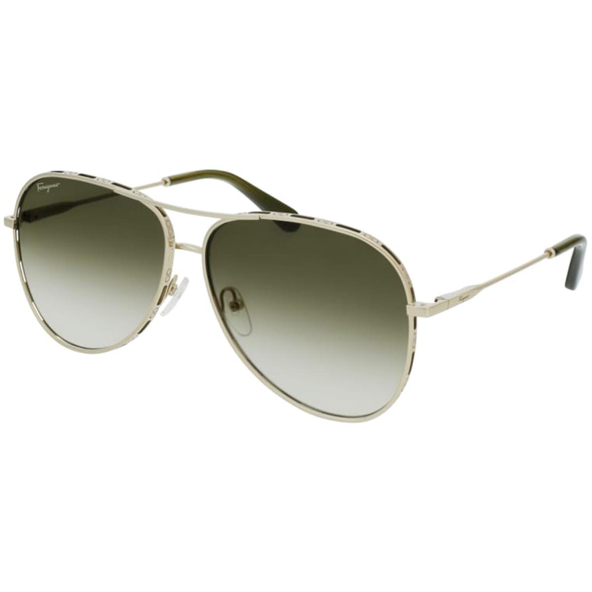 Salvatore Ferragamo Women`s Gold-tone/green Aviator Sunglasses SF268S 709 Italy