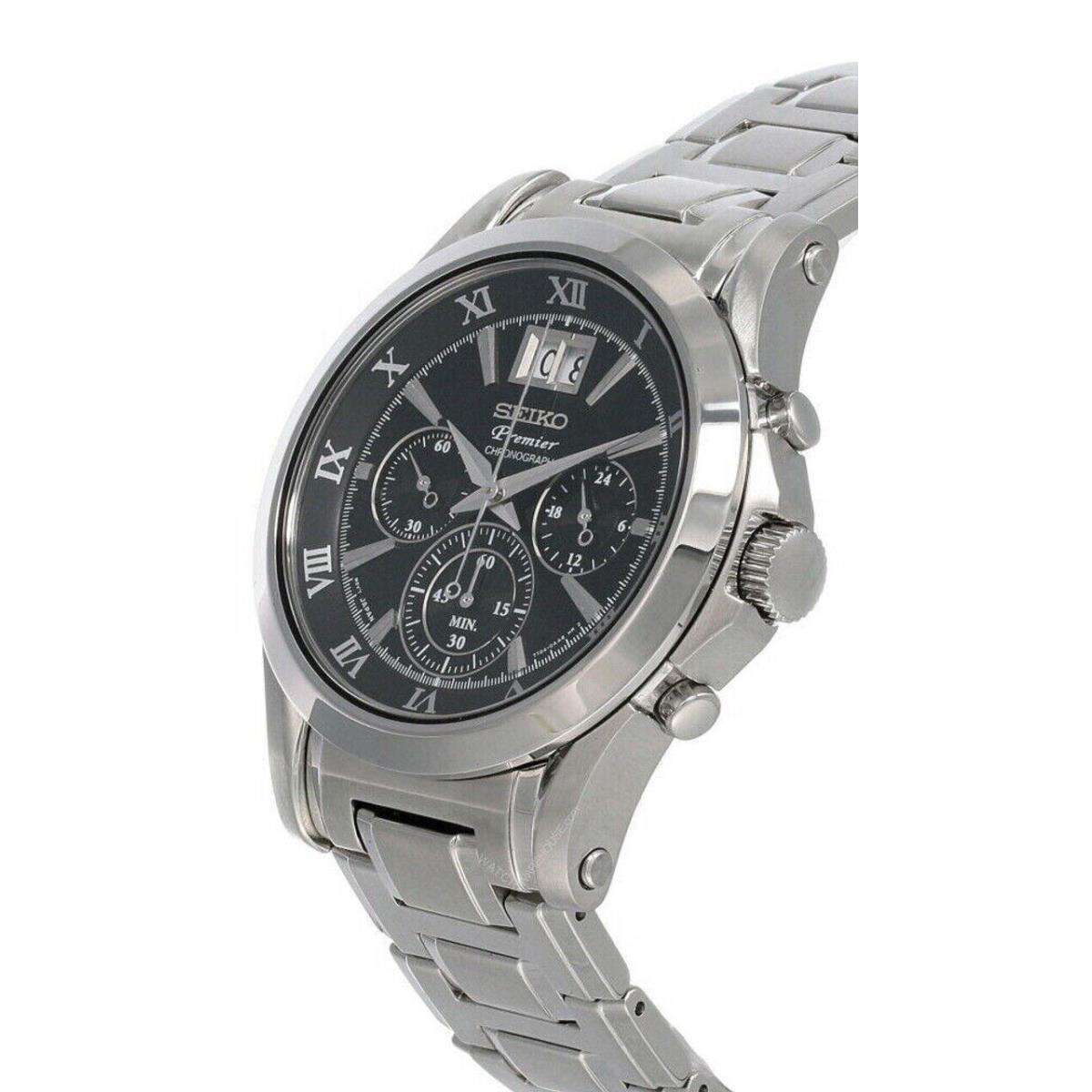 Seiko Premier Chrono Black Dial SS Bracelet Men`s Watch SPC057