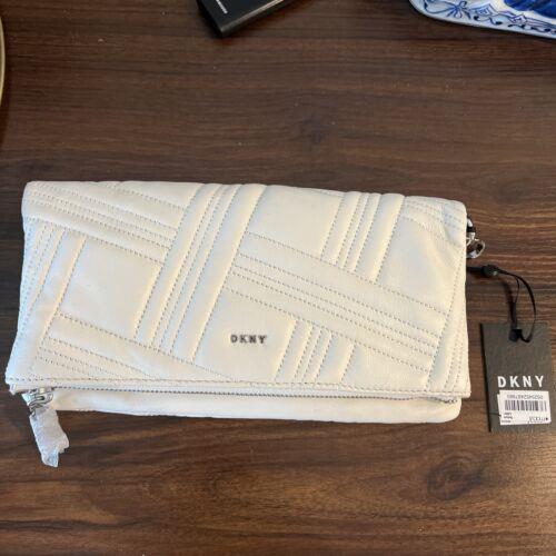 Dkny Allen Gray Fold Over Leather Clutch Handbag