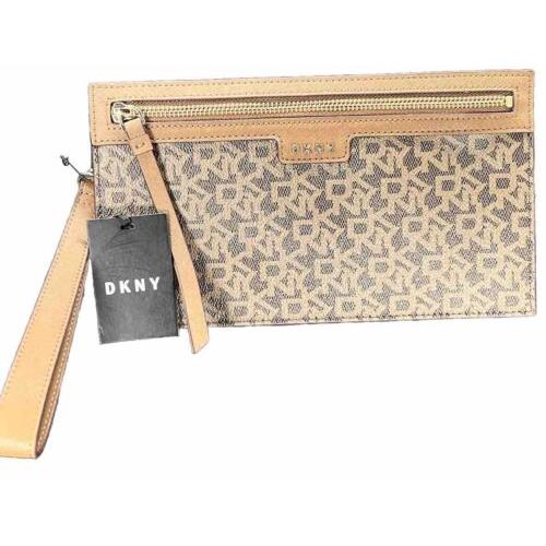 Dkny Vela Large Wristlet Lined Zipper Brown Zipper R84L7833