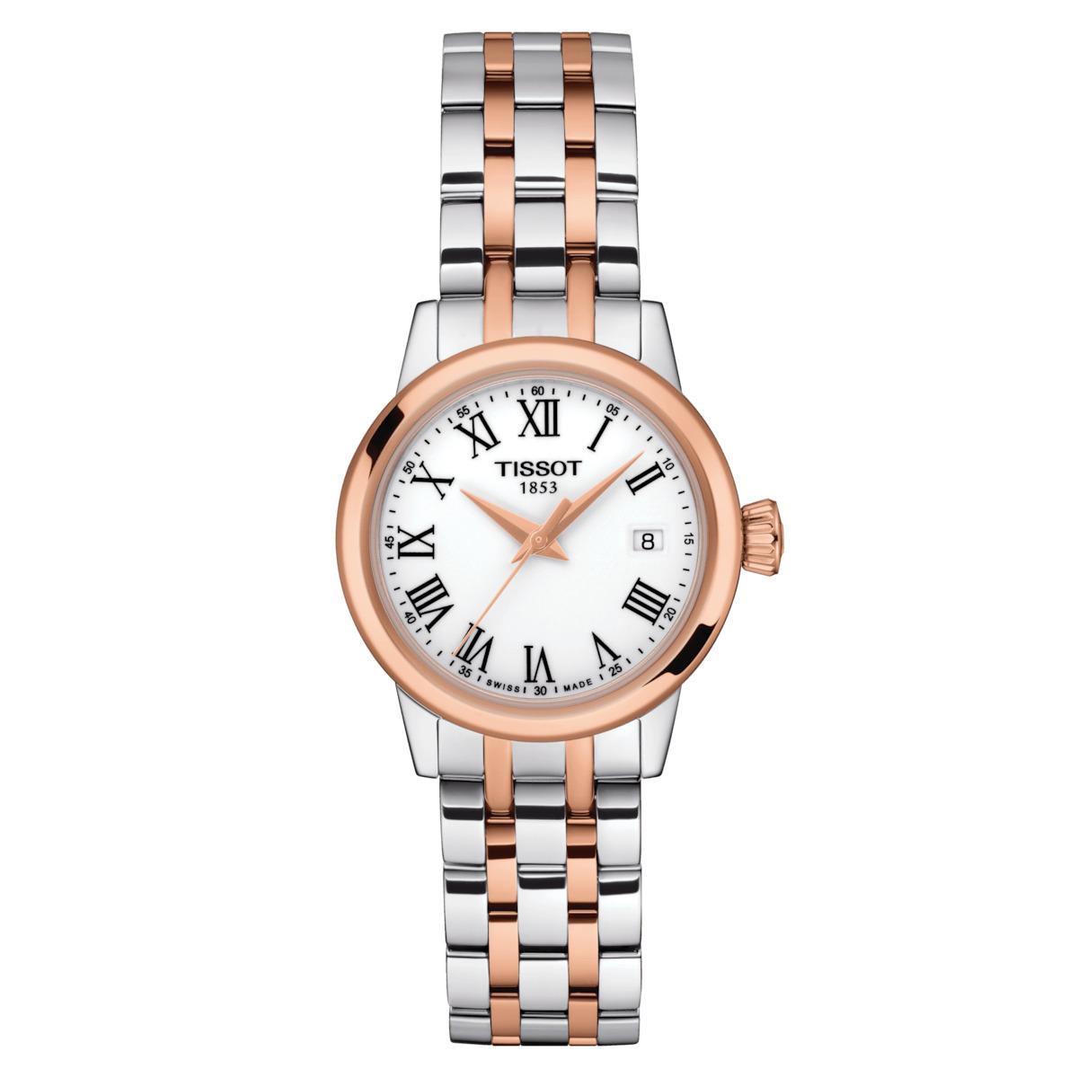 Tissot Classic Dream Lady Watch T129.210.22.013.00 - Dial: White, Band: Silver, Rose, Bezel: Rose, Silver