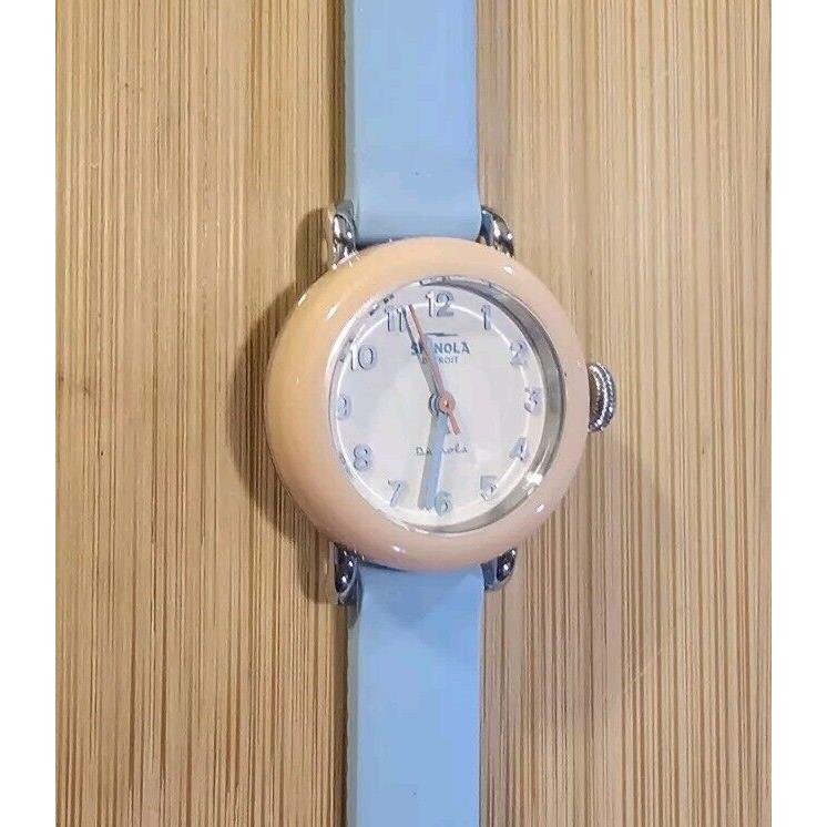 Shinola Pee Wee Detrola Watch with 25mm Cream To Face Light Blue Silicone Band