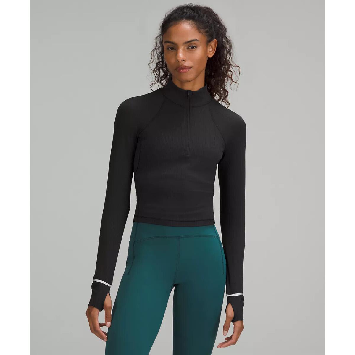 Lululemon It`s Rulu Run Ribbed Cropped Half Zip - Retail Black