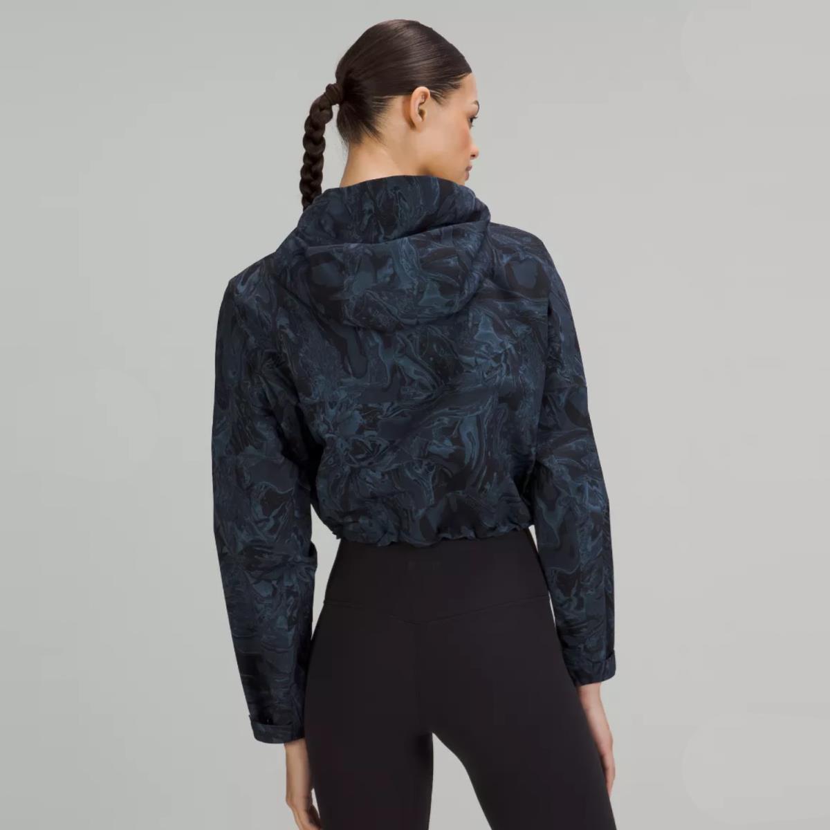 Lululemon Women`s Cropped Jacket Coat Waterproof Maple Metamorphosis Navy Blue