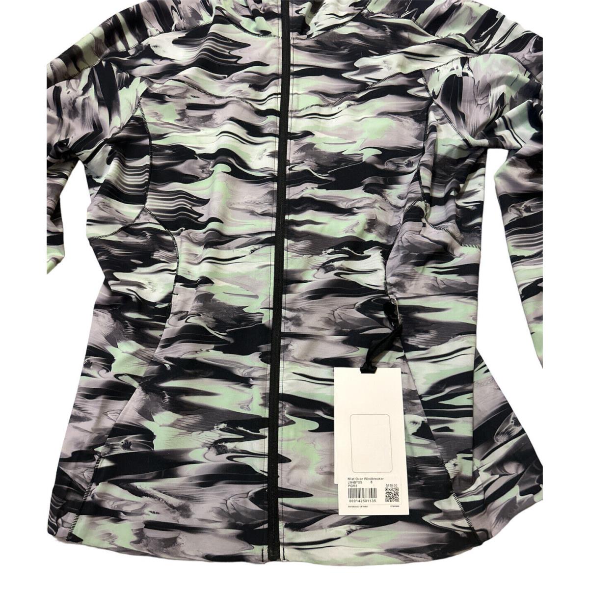 Lululemon Women`s Mist Over Windbreaker Jacket Hooded Paint Glide Green Gray 8