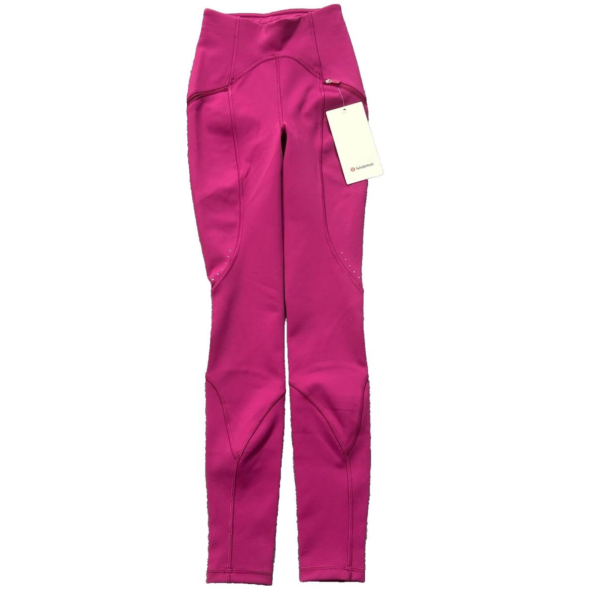 Lululemon Size 0 Rain Repellent HR 28 Run Tight Wldb Wild Berry Fuschia