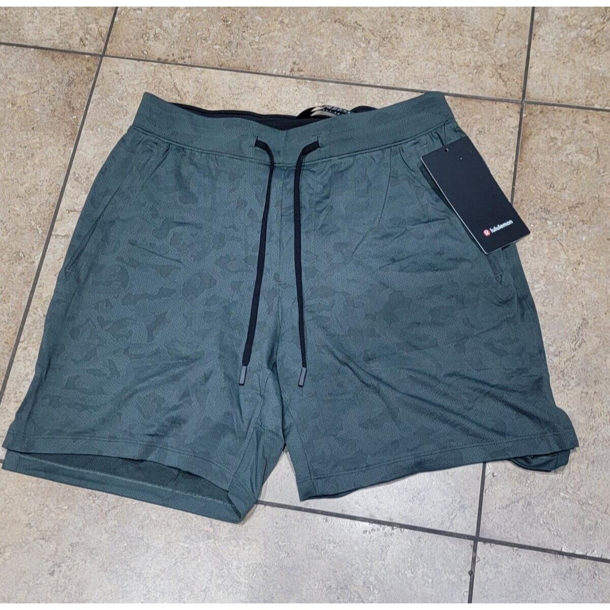 Men s Lululemon Sz M License To Train Short Elite 7 Lined Camo Green Lcjs