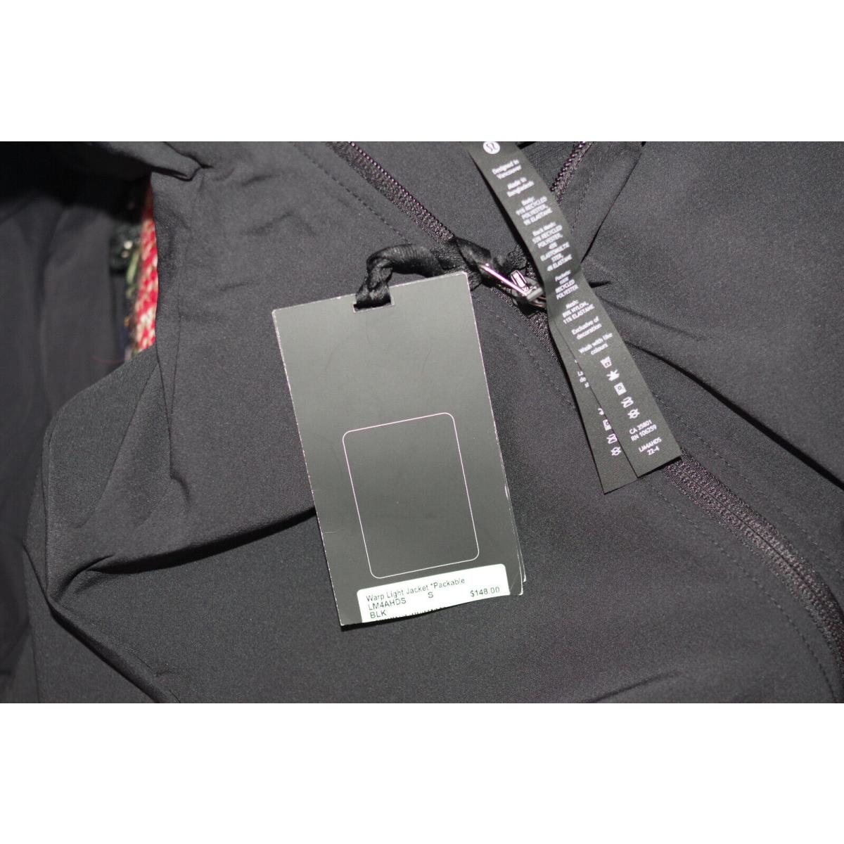Lululemon Warp Light Packable Black Full Zip Hooded Jacket Mens Size:s M
