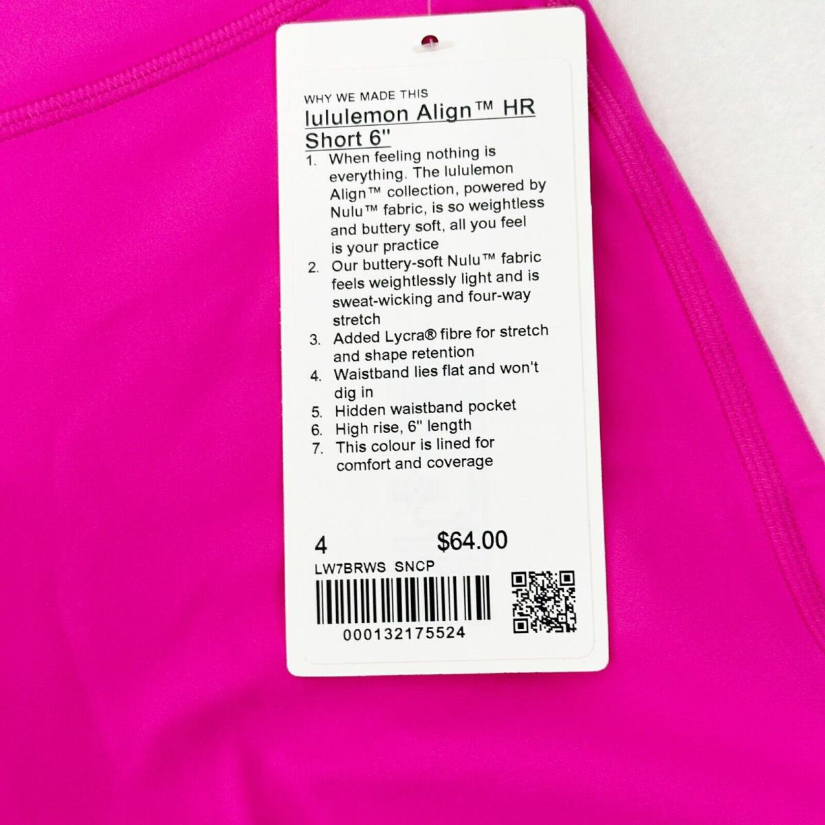 Lululemon Align High Rise Short 6 Sonic Pink Size 6